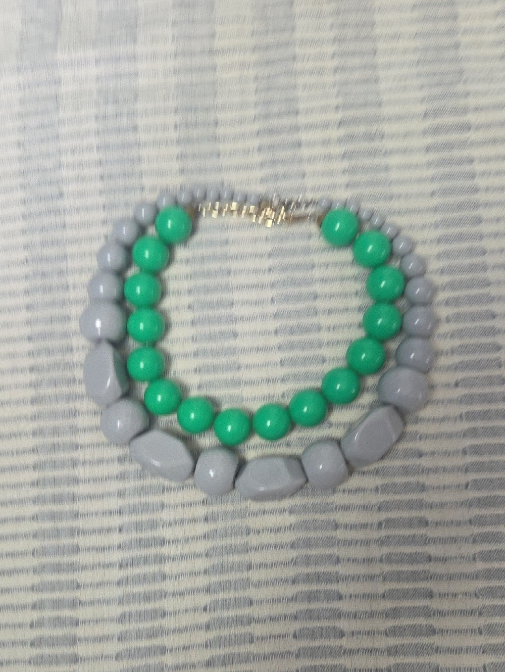 Vintage Gray and Green Two-Row Beaded Necklace